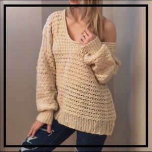 FREE PEOPLE Chunky Woven V-Neck Knit Sweater
